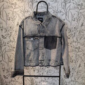 ZARA Denim Jacket | Frayed Hem | Size L